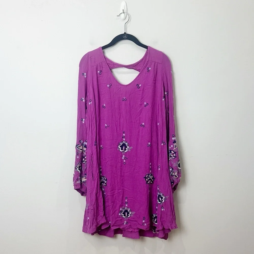 Free People Oxford Embroidered Mini Dress Floral Magenta - Picture 2 of 8